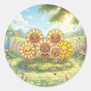 Autocollant Amis du jardin de tournesols heureux