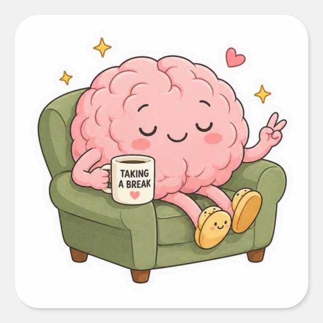 Autocollant amusant de cerveau mignon faisant une  (Devant)