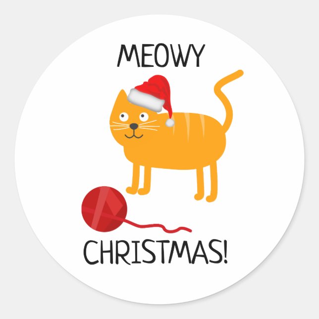 Autocollant amusant de Noël chat orange Meowy (Devant)