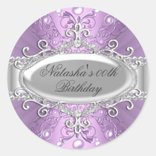Autocollant Anniversaire Damassé Perle Violette et