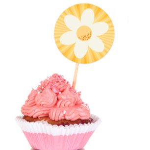 Autocollant Anniversaire Rétro Fleur Jaune   Littl