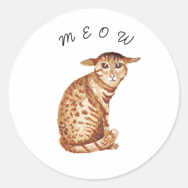 Autocollant aquarelle chat mignon Miaou (Devant)