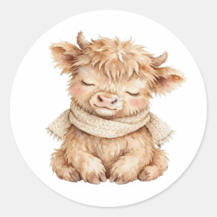 Autocollant aquarelle de bébé vache Highland migno