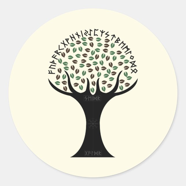 Autocollant Arbre Runique (Rond) (Devant)