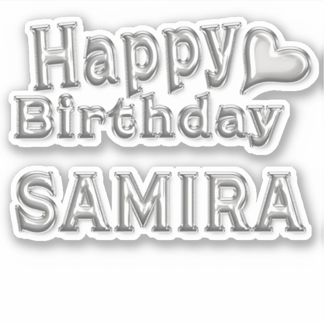 Autocollant argent Joyeux Anniversaire Samira (Devant)
