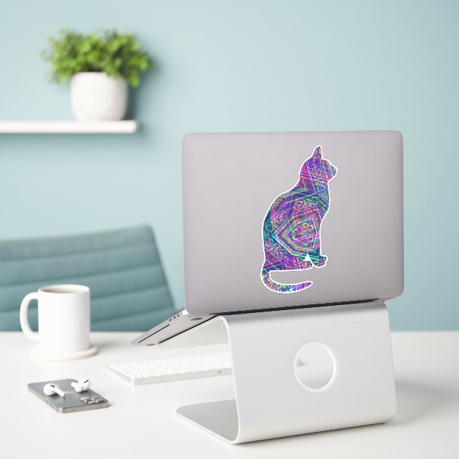 Autocollant Art Abstrait violet rose Motif Chat Ar (Ordinateur portable sur le bureau)