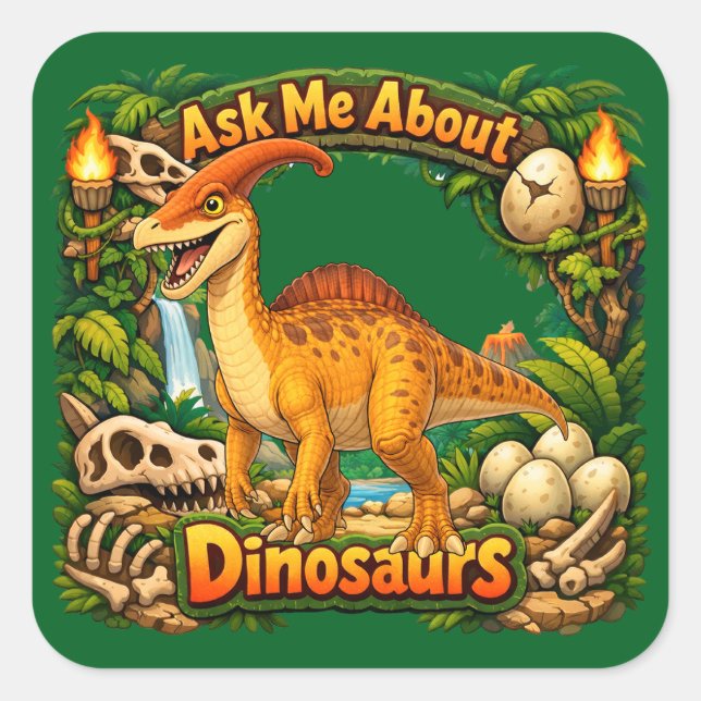 Autocollant Ask Me About Dinosaurs Parasaurolophus (Devant)