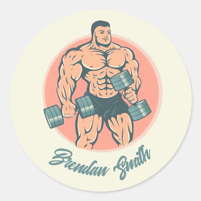 Autocollant avec bodybuilder et votre nom (Devant)