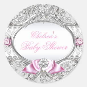 Autocollant Baby Shower à nœud floral rose et arge
