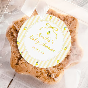Autocollant Baby Shower à rayures de citron jaune