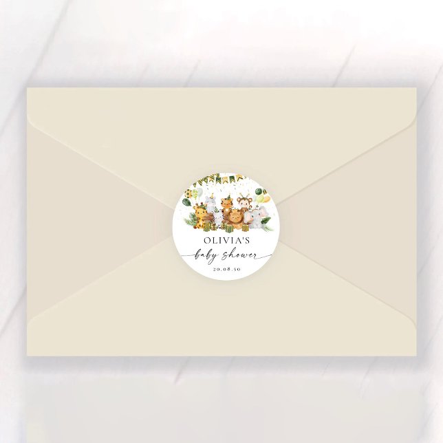 Autocollant Baby Shower Animaux de Safari (Créateur téléchargé)