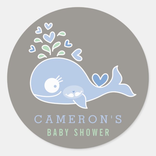 Autocollant Baby Shower Baleine Bleue Enceinte de  (Devant)
