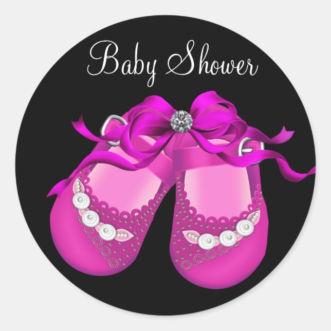 Autocollant Baby Shower Chaussures Bébé Fille Rose (Devant)