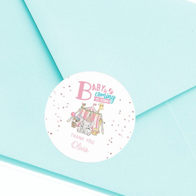 Autocollant Baby Shower Cirque Carnaval Rose (Créateur téléchargé)