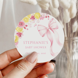 Autocollant Baby Shower Citron à Ruban Rose