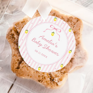 Autocollant Baby Shower Citron Rose Rayures