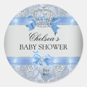 Autocollant Baby Shower Couronne Petit Prince Bleu