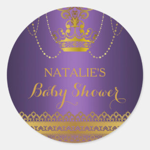 Autocollant Baby Shower Couronne Violet et Or