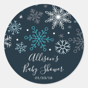 Autocollant Baby shower de flocons de neige bleu h