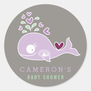 Autocollant Baby Shower Fille Baleine Violette Mam