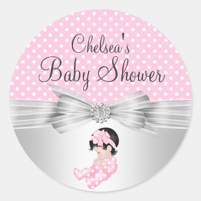 Autocollant Baby Shower Fille pois (Devant)