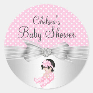 Autocollant Baby Shower Fille pois