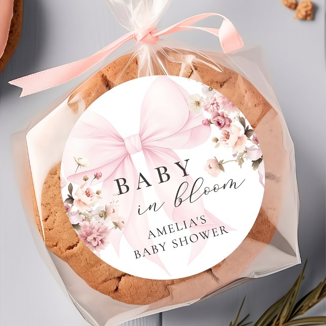 Autocollant Baby Shower Fleur de Bébé Rose (Créateur téléchargé)