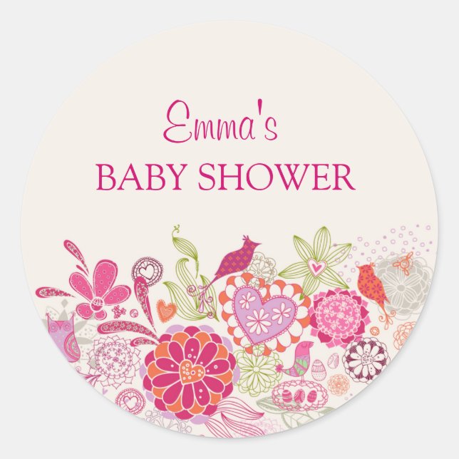 Autocollant Baby Shower | Fleur de Jardin Oiseau (Devant)