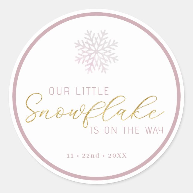 Autocollant Baby Shower Flocon de Neige Rose (Devant)