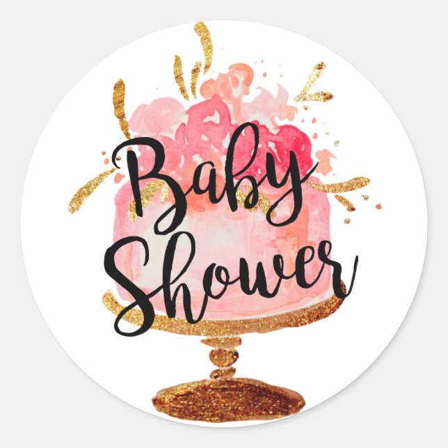 Autocollant Baby Shower Gâteau Fleur Rose Dorée (Devant)