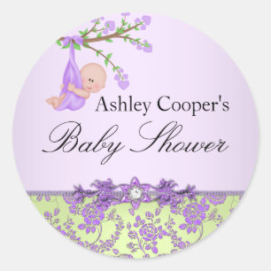 Autocollant Baby Shower Jardin de Roses Violet et 