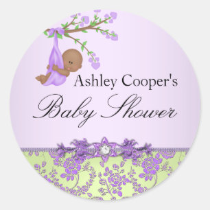 Autocollant Baby Shower Jardin de Roses Violettes
