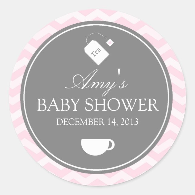 Autocollant Baby Shower Pink Chevron High Tea (Devant)
