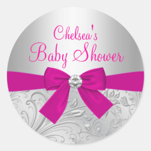 Autocollant Baby Shower Silver Swirl & Bow