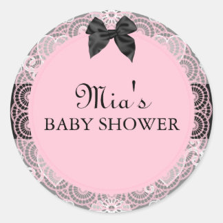 Autocollant Baby Shower Vintage Chic Rose & Gris