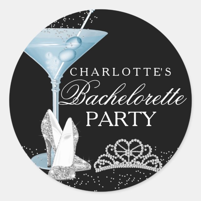 Autocollant Bachelorette Cocktail Blue Sparkle (Devant)
