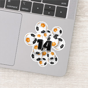 autocollant ballons de football orange noirs numér