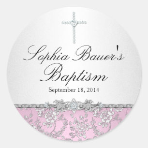 Autocollant baptême Rose Rose & Croix Rose