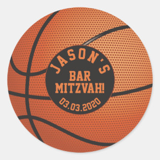 Autocollant Bar Mitzvah Basketball Orange Noir