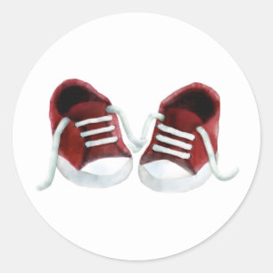 Autocollant baskets bébé rouges, étiquette cadeau