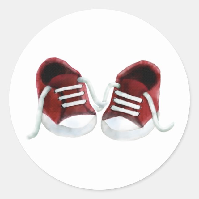 Autocollant baskets bébé rouges, étiquette cadeau  (Devant)