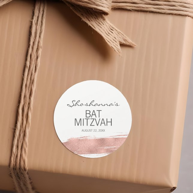 Autocollant Bat Mitzvah Rose Gold Brushstroke (Créateur téléchargé)