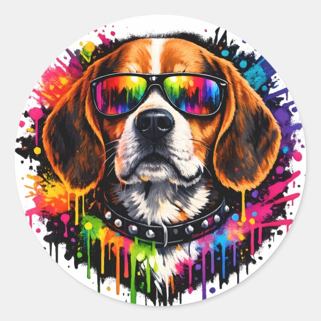 Autocollant Beagle | Art de chien Color Splash (Devant)