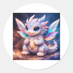 Autocollant bébé dragon blanc ailes de fée