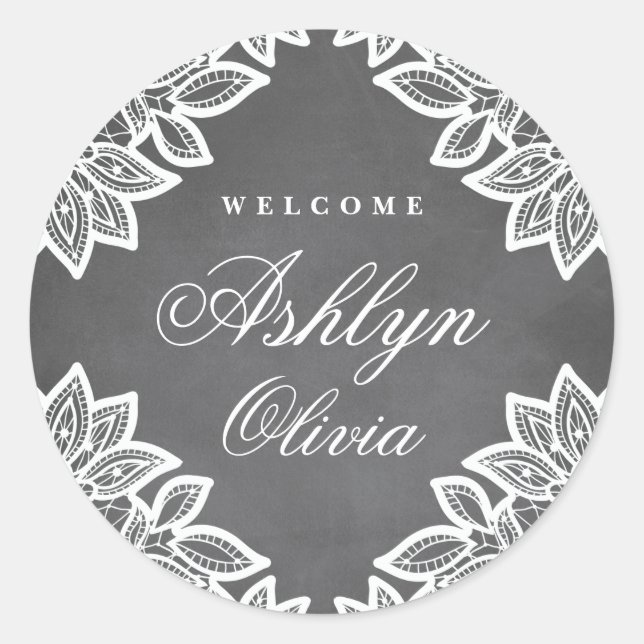 Autocollant bébé tableau noir dentelle vintage (Devant)