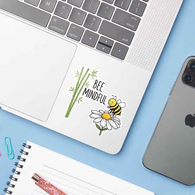Autocollant Bee Mindful (Ordinateur portable avec iPhone)