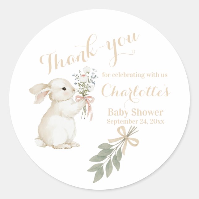 Autocollant beige lapin floral Boho (Devant)