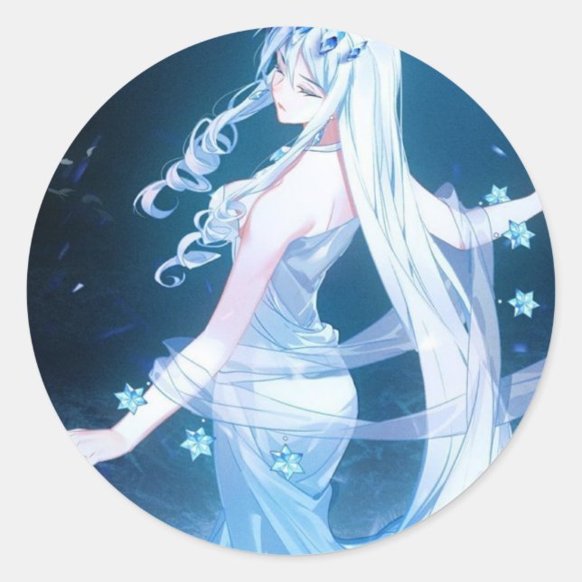 Autocollant belle fille robe bleu (Devant)