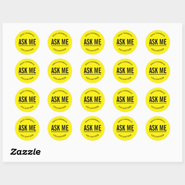 Autocollant bénévole jaune et noir demandez-moi (Feuille)