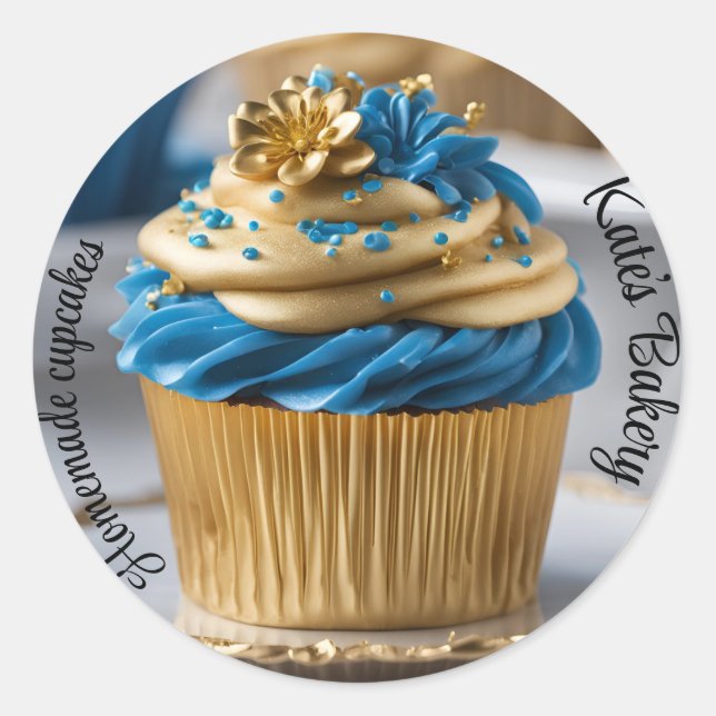 Autocollant blanc bleu rond fait maison (Devant)